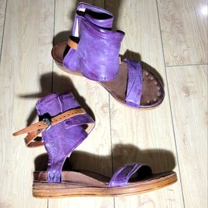 AS 98 leather flat ankle strap sandals purple size 39
